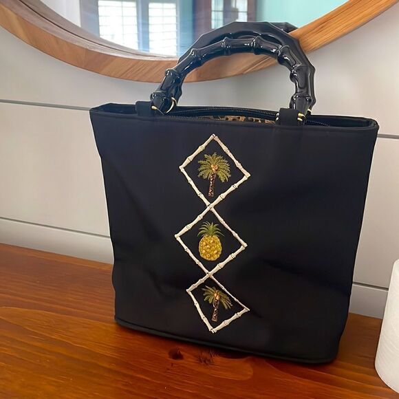 Summer Fun Nylon Bag with Faux Black Bamboo Handles - Picture 1 of 6
